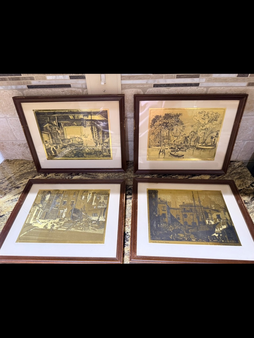 Vintage Lionel Barrymore Gold Foil Etching Framed Art Set of 4  Prints